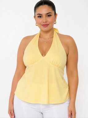 Ann Taylor LOFT Yellow Halter Tie-Neck Sleeveless Babydoll Top Size 12.